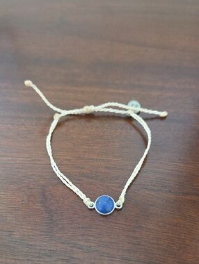 Pura Vida Cream Braided Cord Bracelet with Blue Stone